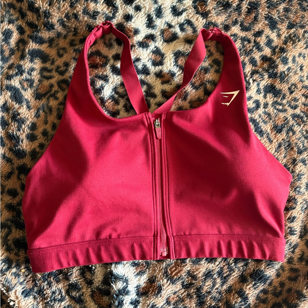 Gymshark Padded Zip Front Sports Bra Red Size Small Medium Support